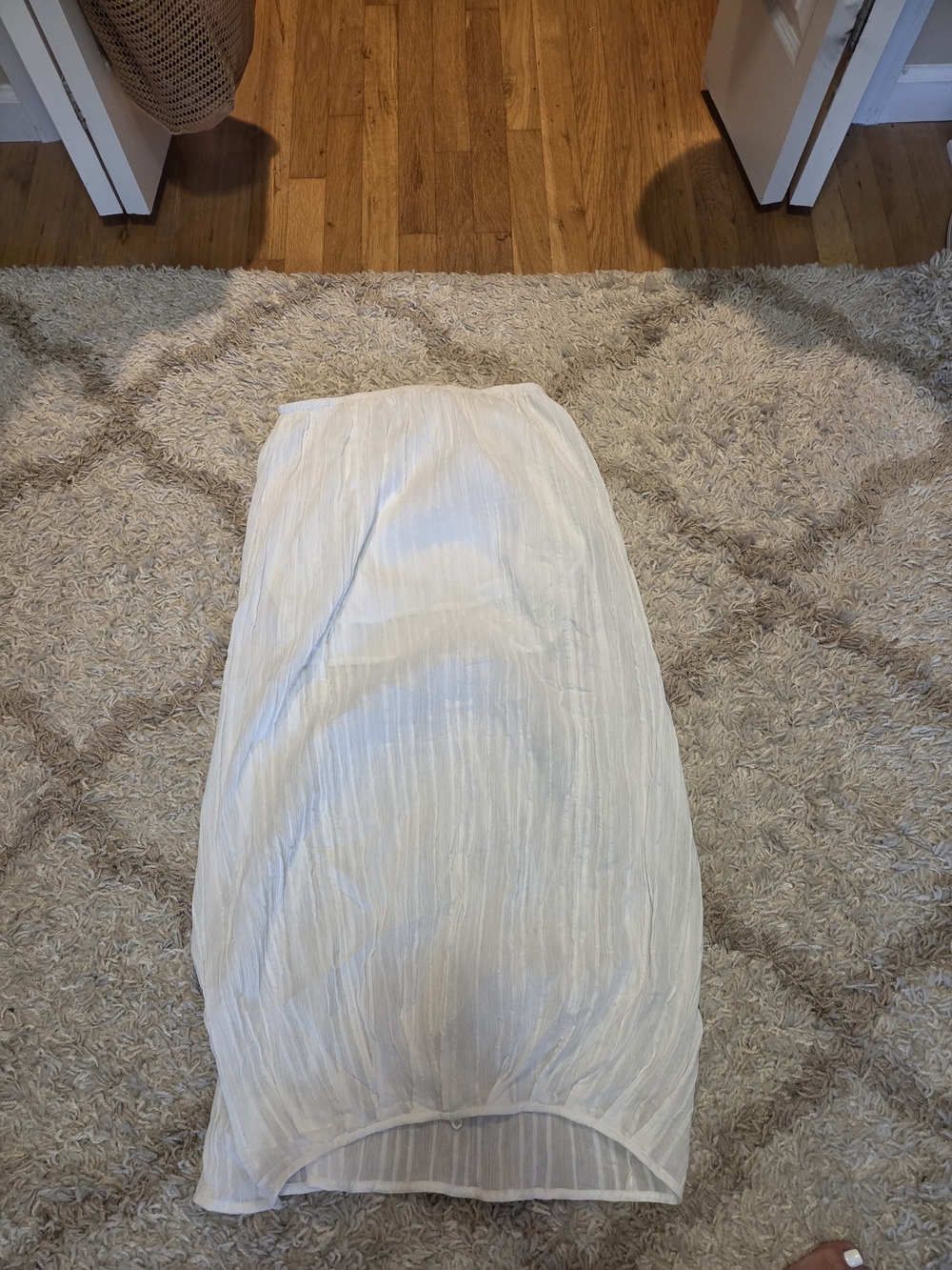 Free People White Maxi Skirt with Sheer Stripe Overlay